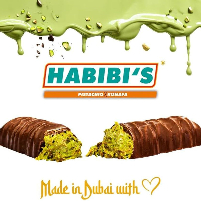 Habibi's Riegel made in Dubai - Barretta di cioccolato ripiena di crema al pistacchio e pasta kataifi - 40g