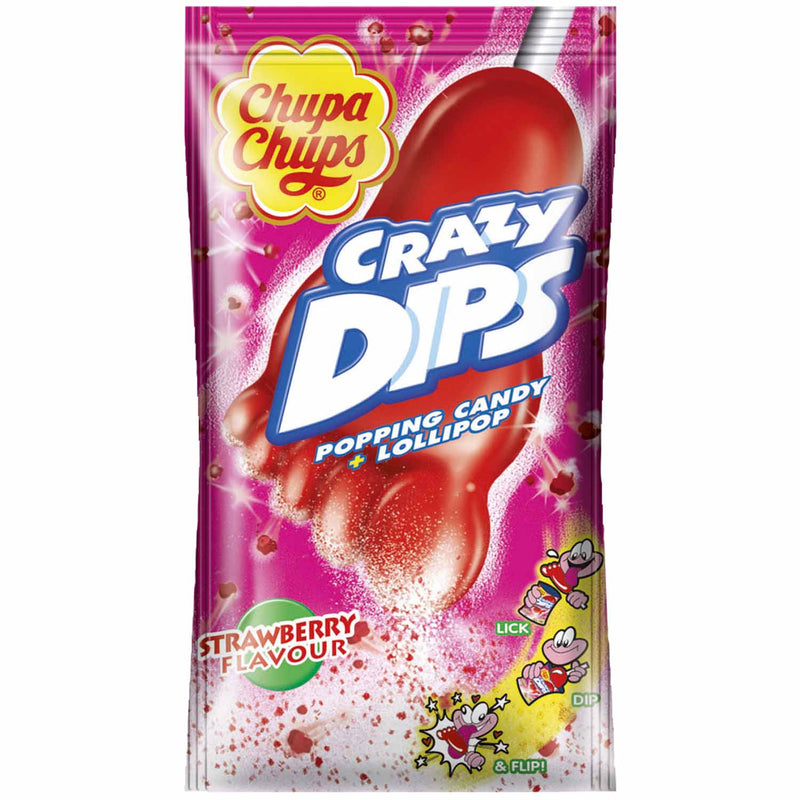 Chupa Chups Crazy Dips - Lecca lecca con caramelle scoppiettanti gusto Fragola