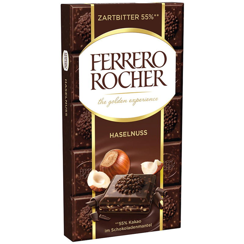 Ferrero Rocher Dark Chocolate Hazelnut Bar - Tavoletta di Cioccolata fondente e Nocciole - 90g