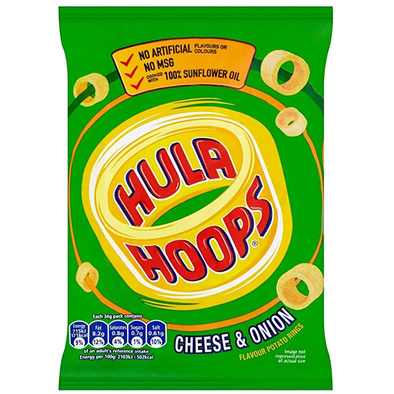 Hula Hoops Cheese & Onion - Anelli di patata gusto Formaggio e Cipolla - 34g