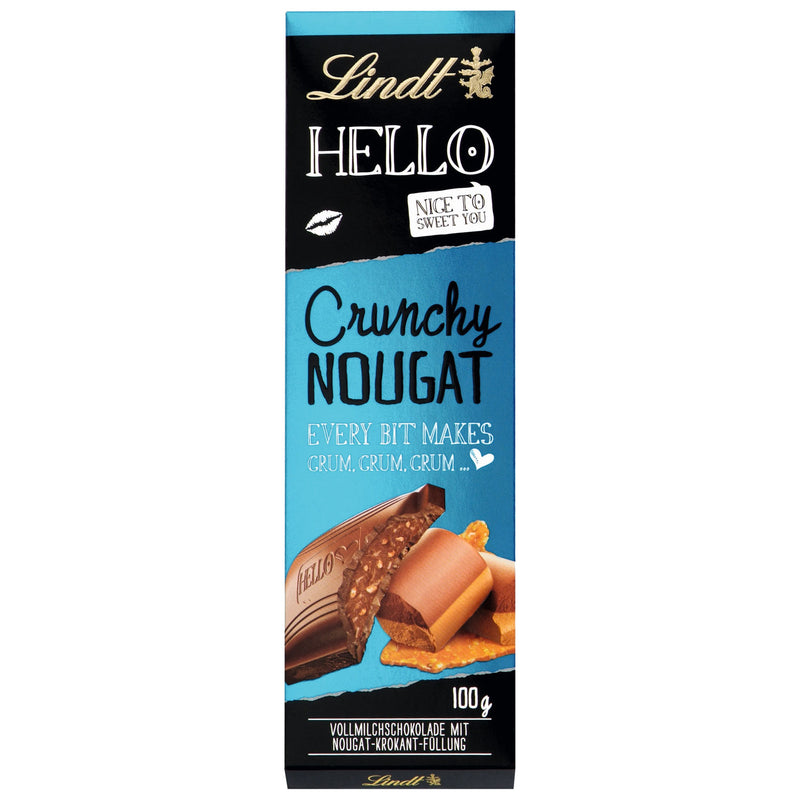 Lindt Hello Crunchy Nougat Bar - Barretta con cioccolata, torrone croccante e caramello - 100g