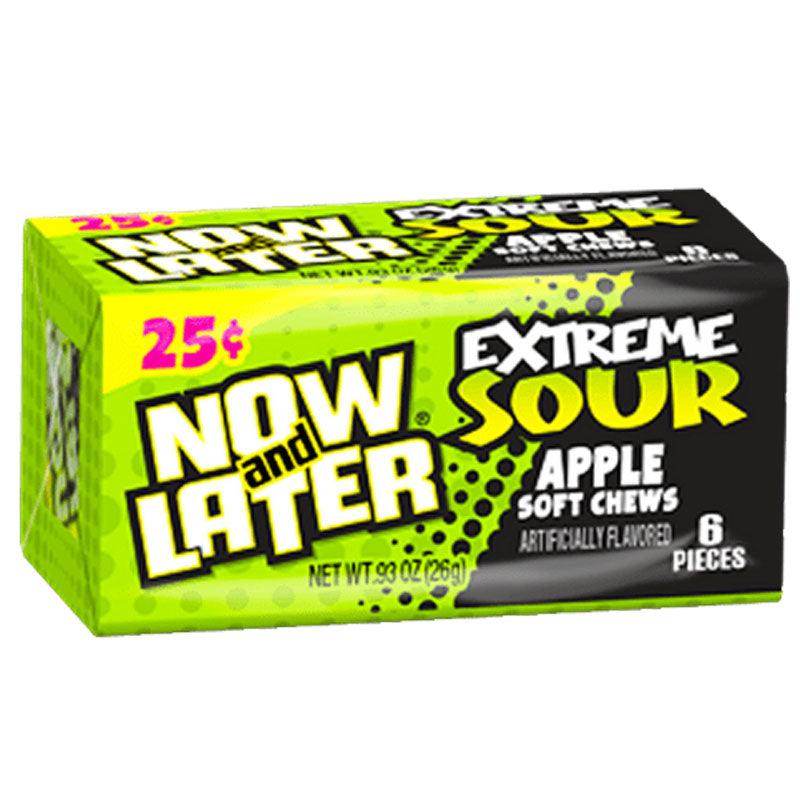 Now & Later Extreme Sour Chewy Apple - Caramelle morbide aspre gusto Mela - 26g