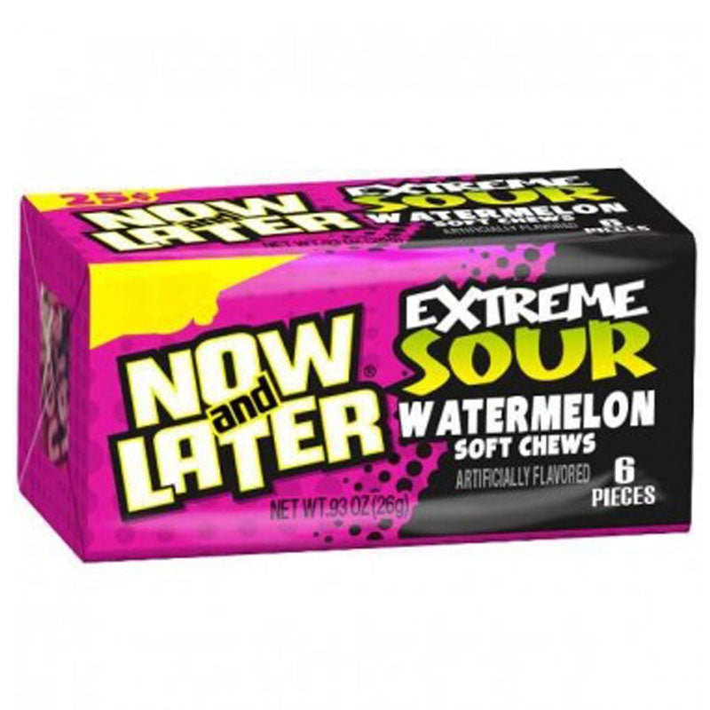 Now & Later Extreme Sour Chewy Watermelon - Caramelle morbide aspre gusto Anguria - 26g