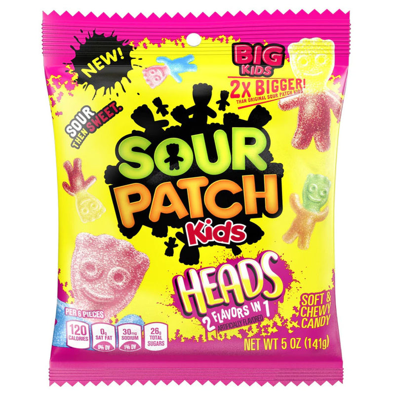 Sour Patch Kids Heads 2in1 - Caramelle gommose aspre - Formato XL 141g